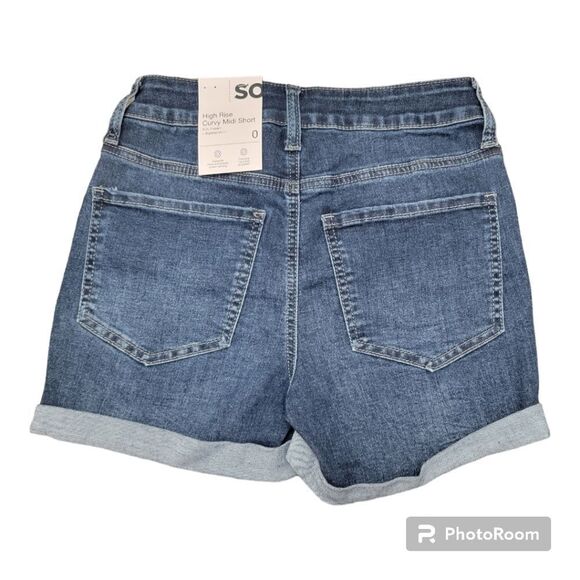 SO Jean High-Rise Curvy Midi Short Dark Wash Denim Distressed Stretch Size 0 - Picture 8 of 9